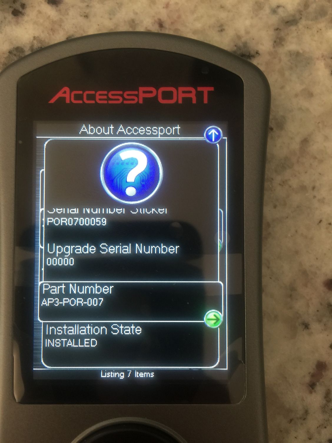 accessport serial number